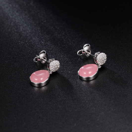 Rose Quartz & Cubic Zirconia Drop Earrings