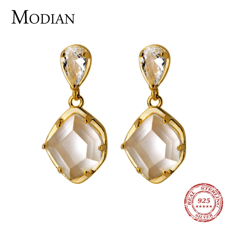 Modian Clear CZ Long Tassel Drop Earrings