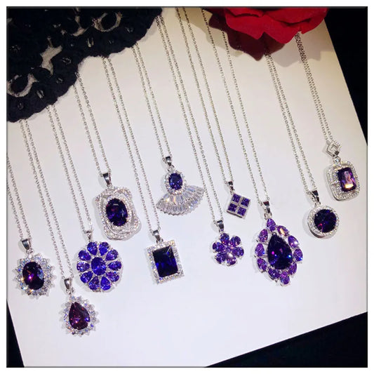 Purple Cubic Zirconia Pendant and Chain Necklaces