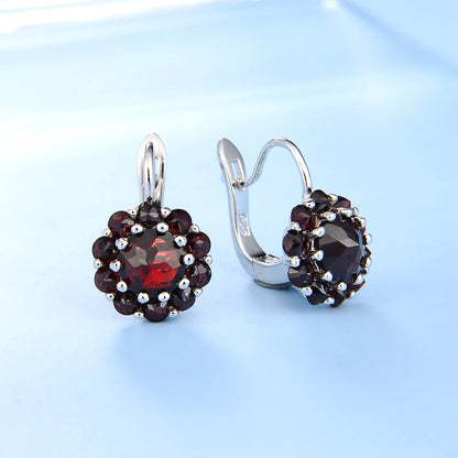 Garnet Cluster 925 Sterling Silver Earrings