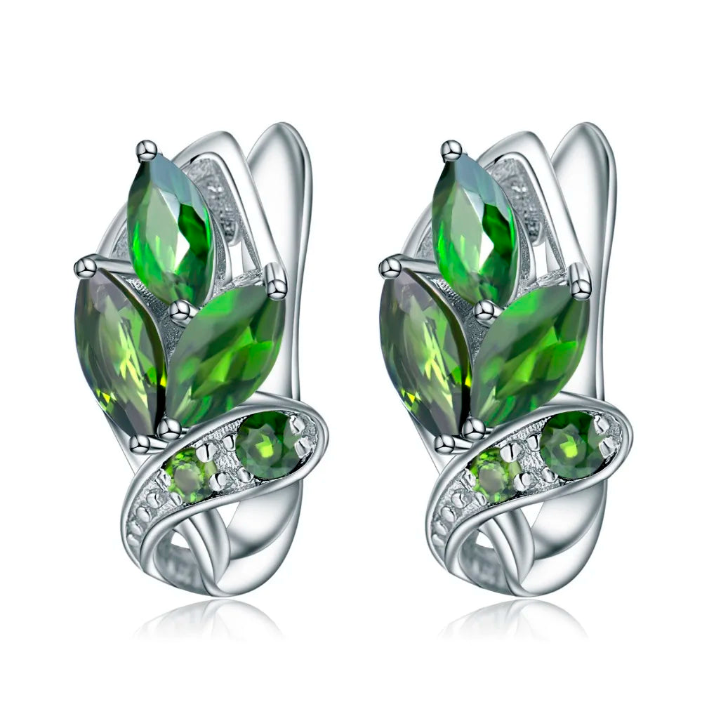 Chrome Diopside Gemstone Leaf Earrings