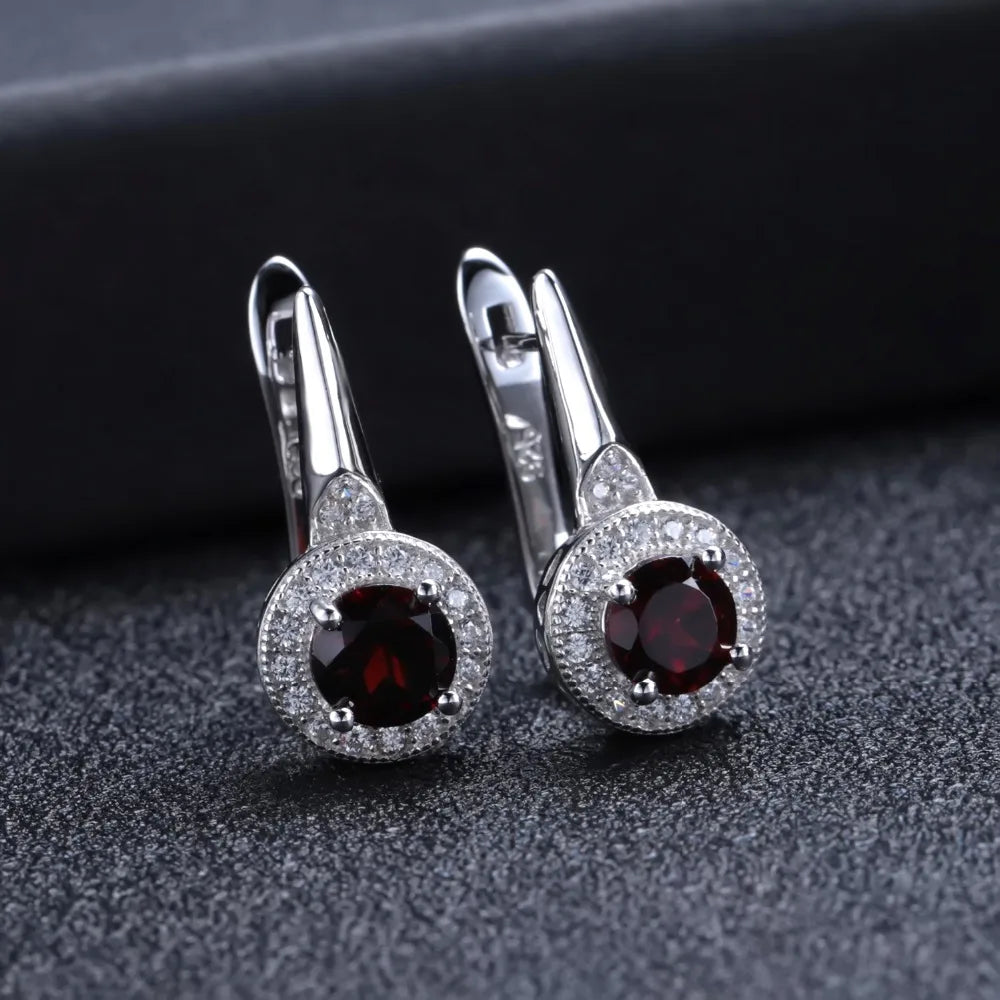 Red Garnet Sterling Silver Stud Earrings