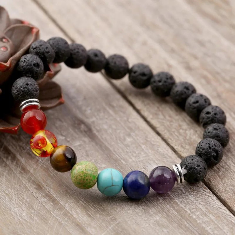 Tibetan Buddha Prayer Bracelet with Lava stone & tiger eye