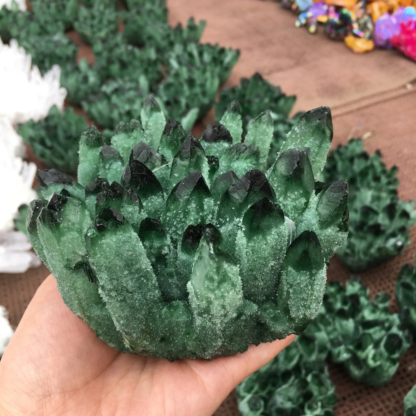 Green Ghost Phantom Quartz Cluster