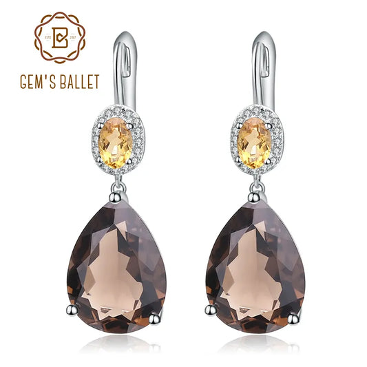 Smoky Quartz Yellow Citrine Drop Earrings