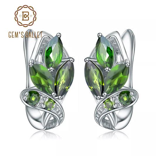 Chrome Diopside Gemstone Leaf Earrings