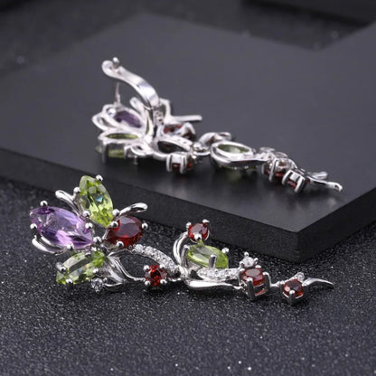 Natural Peridot Amethyst Garnet Earrings