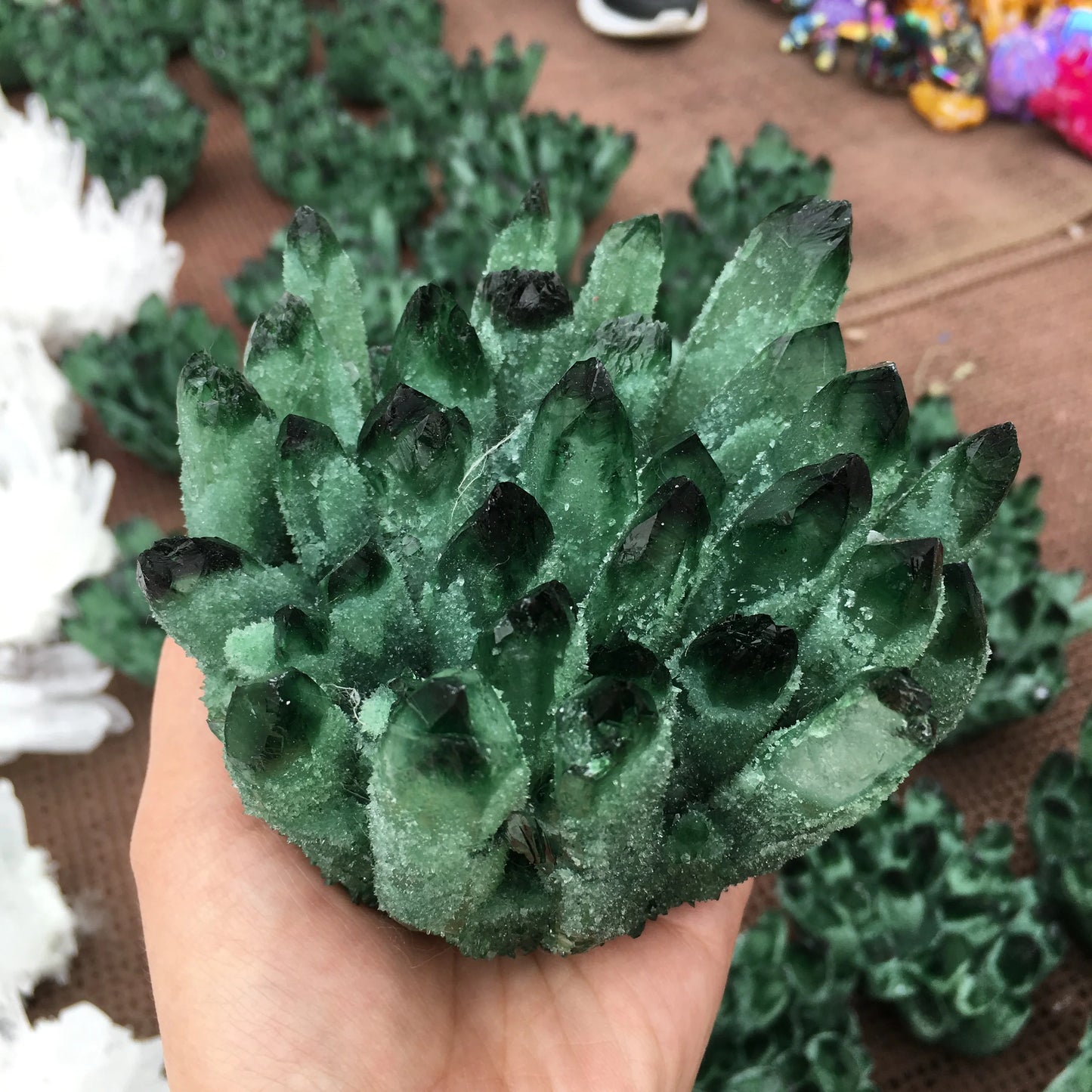 Green Ghost Phantom Quartz Cluster