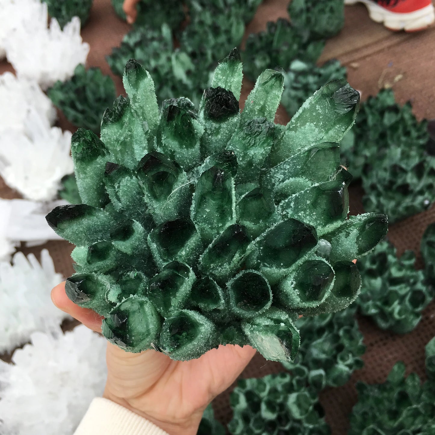 Green Ghost Phantom Quartz Cluster