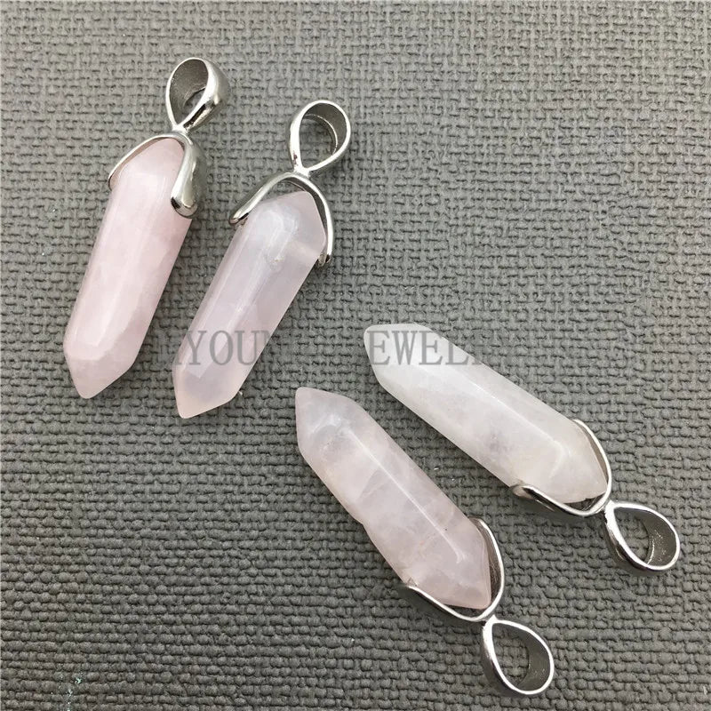 Natural Pink Crystal Quartz Spike Point Pendant