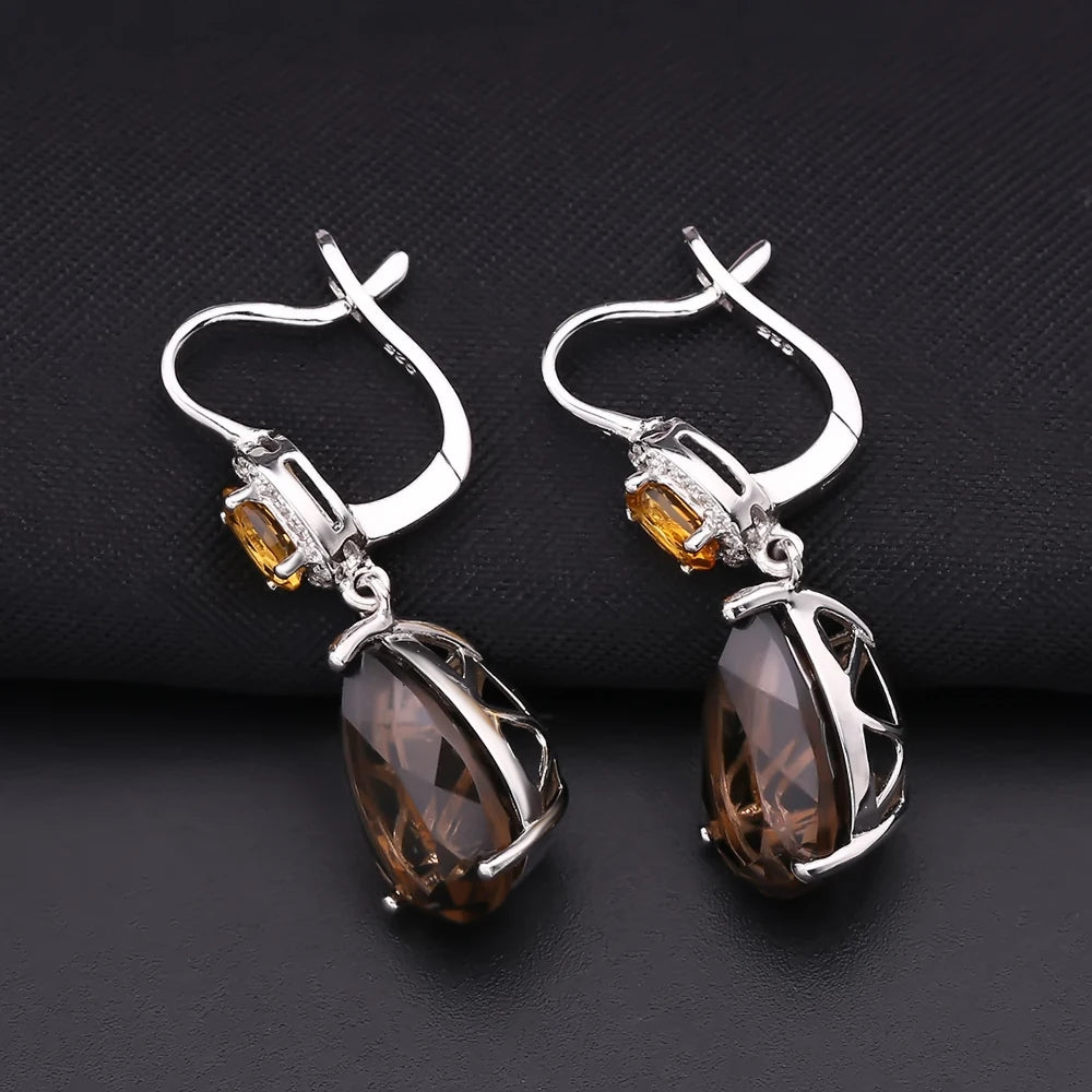 Smoky Quartz Yellow Citrine Drop Earrings