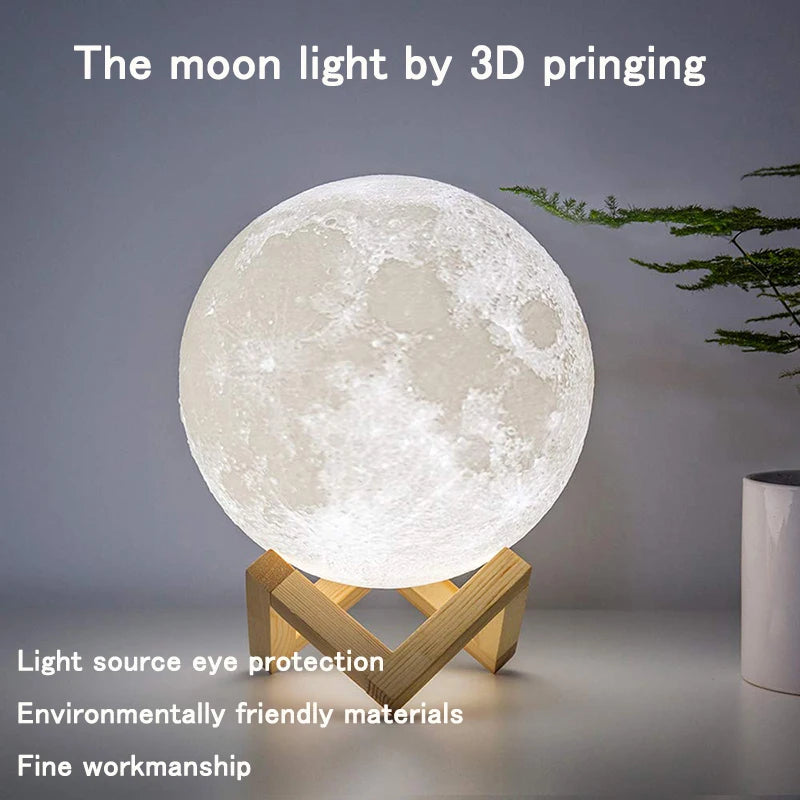 LED Night Rechargeable Light 3D Print Moon