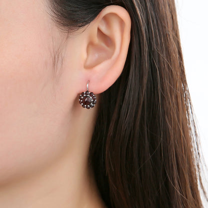 Garnet Cluster 925 Sterling Silver Earrings