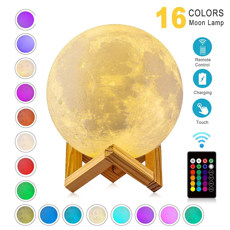 LED Night Rechargeable Light 3D Print Moon