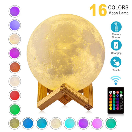 LED Night Rechargeable Light 3D Print Moon