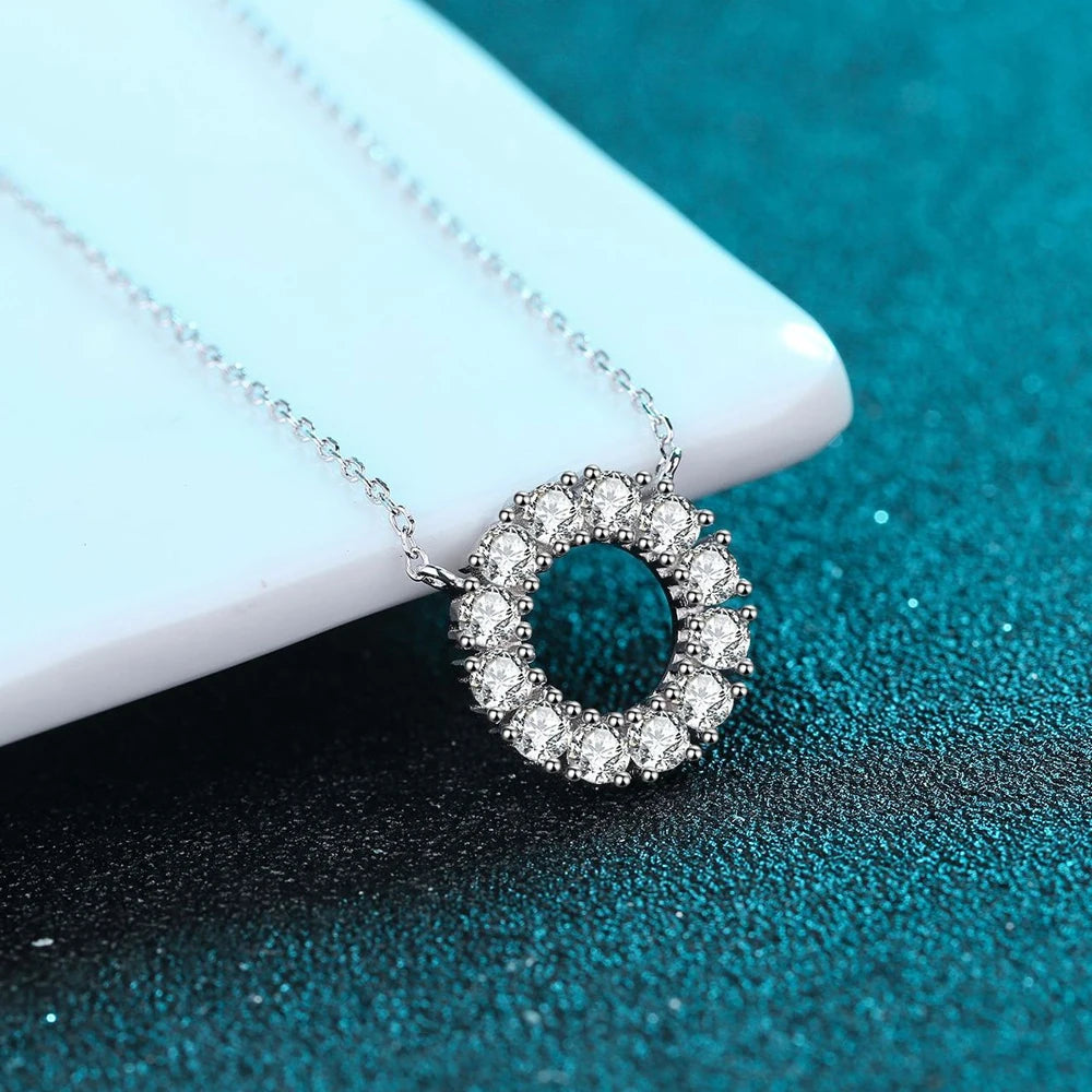 Moissanite Round Pendant with Sterling Sliver Chain