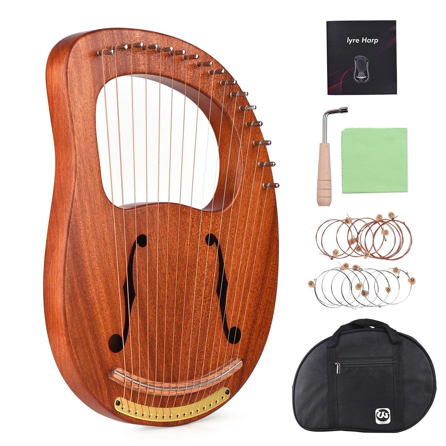 6-String Wooden Lyre Harp with Carry Bag