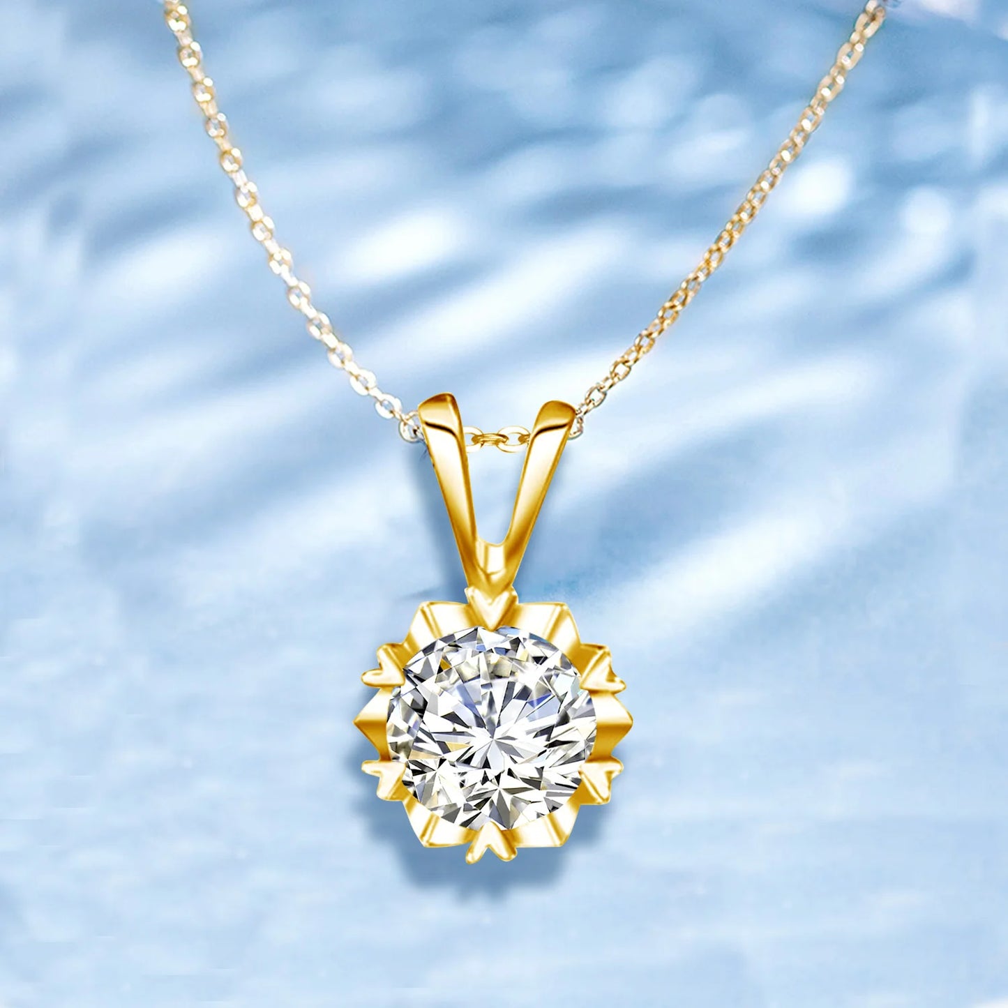 1CT Moissanite Necklace Gold Pendant and Chain