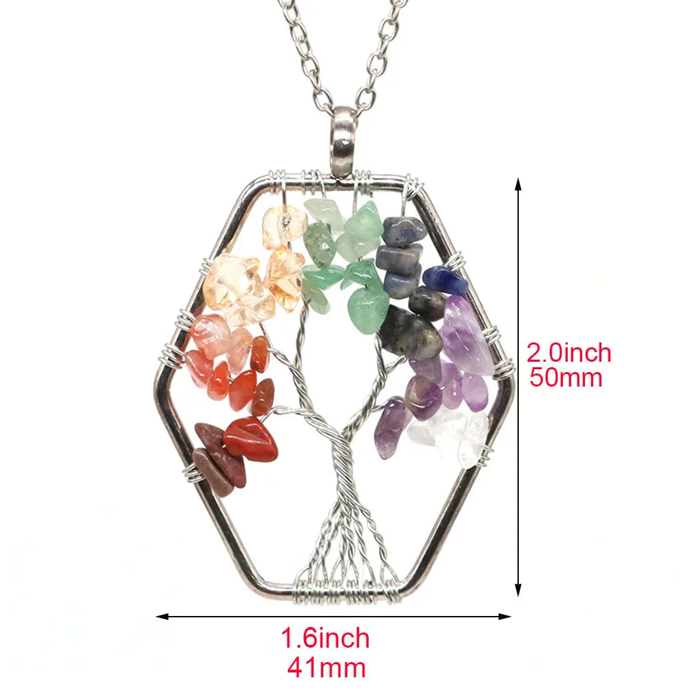 7 Chakra Tree of Life Reiki Stone Pendant