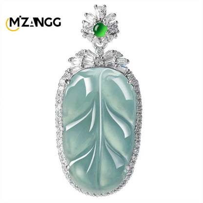 Myanmar Jadeite Blue Water Leaf Pendant