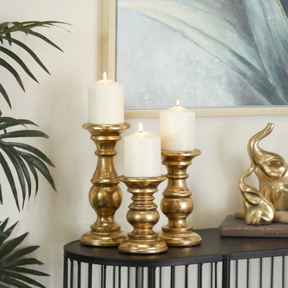 Gold Mango Wood Turned Style Candle Holder