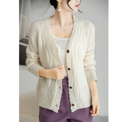 Wool Spring V-neck Knitted Cardigan Sweater