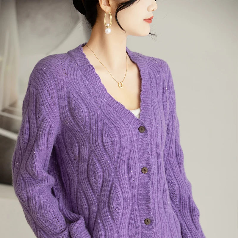 Wool Spring V-neck Knitted Cardigan Sweater