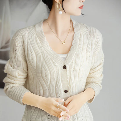 Wool Spring V-neck Knitted Cardigan Sweater