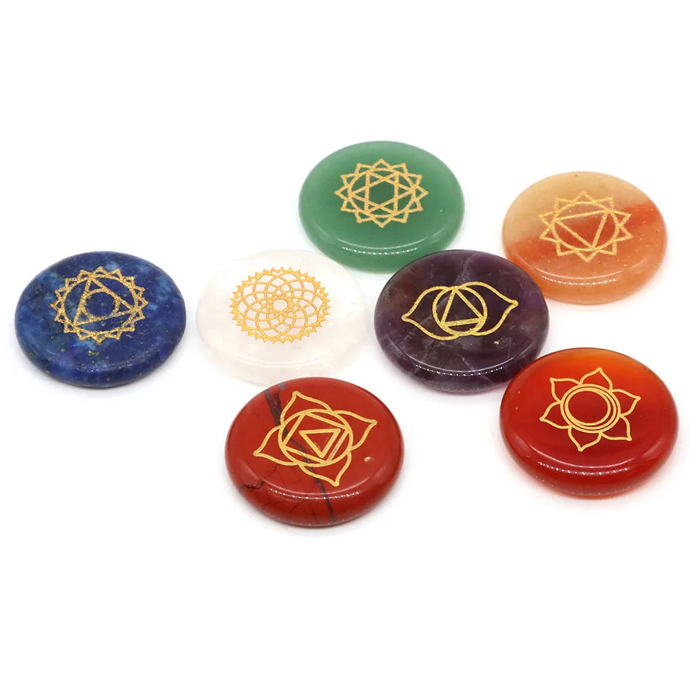 Natural Stone 7 Chakras Crystal Rune Set