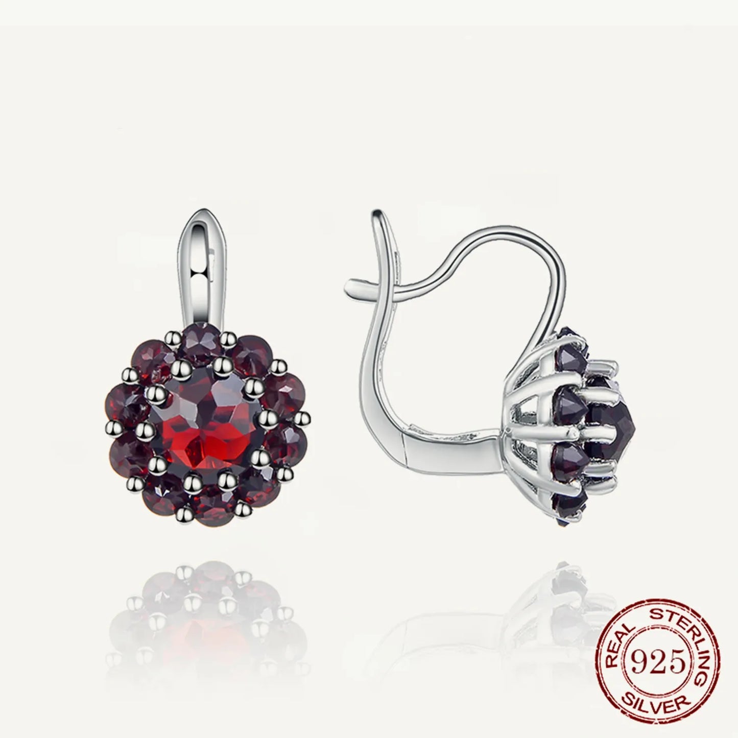 Garnet Cluster 925 Sterling Silver Earrings