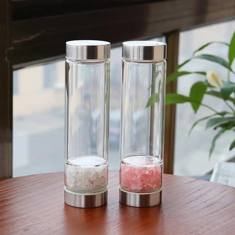 Natural Clear Crystal Infused Glass Drinking Water Bottle