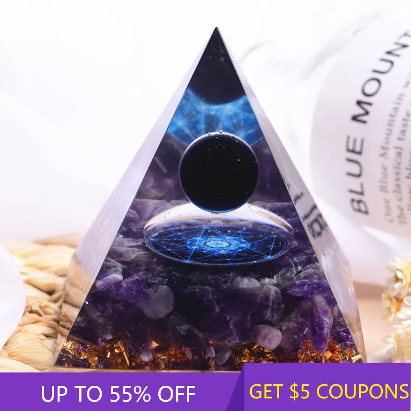 Obsidian Quartz Crystal Orgonite Pyramid