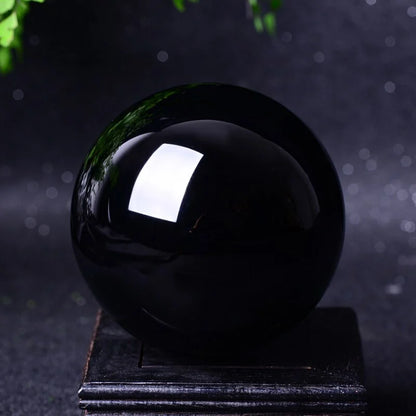 Reiki Large Natural Black Obsidian Sphere W/ Stand