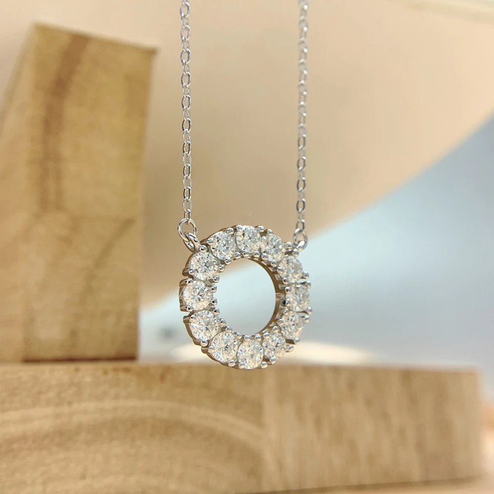 Moissanite Round Pendant with Sterling Sliver Chain