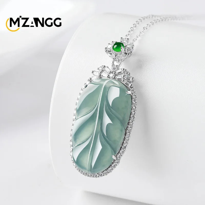 Myanmar Jadeite Blue Water Leaf Pendant