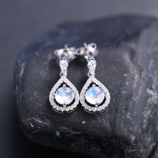 GEM'S BALLET Milky Blue Moonstone Dangle Earrings