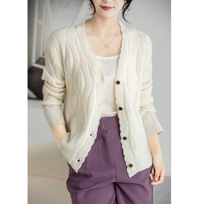 Wool Spring V-neck Knitted Cardigan Sweater