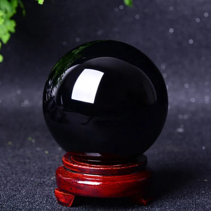 Reiki Large Natural Black Obsidian Sphere W/ Stand