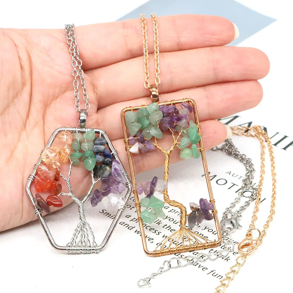 7 Chakra Tree of Life Reiki Stone Pendant