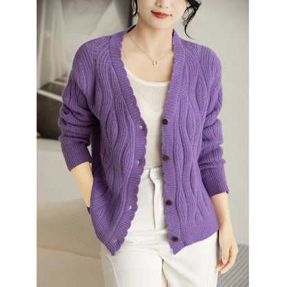 Wool Spring V-neck Knitted Cardigan Sweater