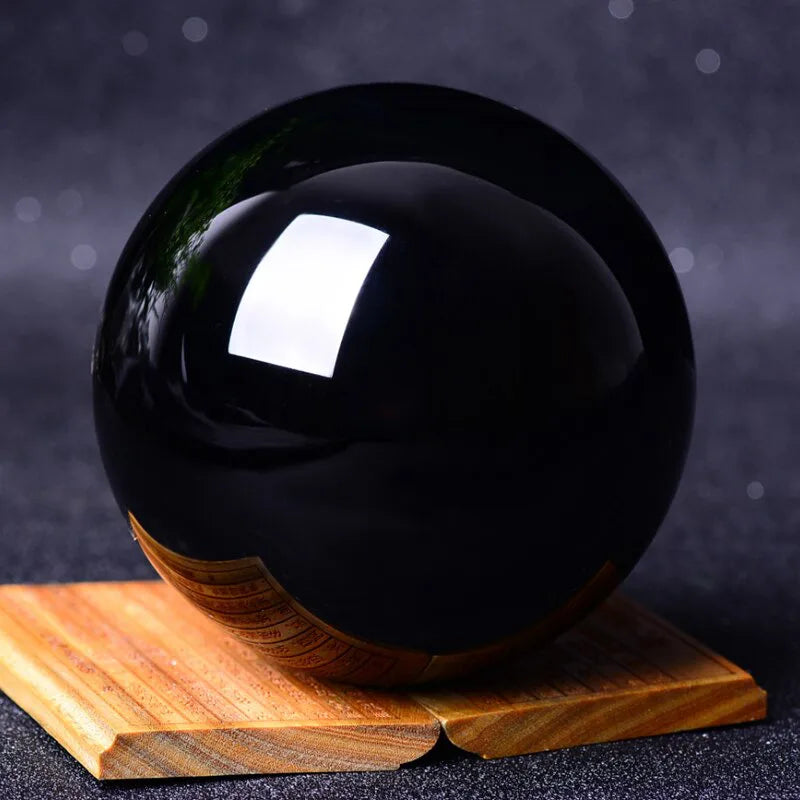 Reiki Large Natural Black Obsidian Sphere W/ Stand