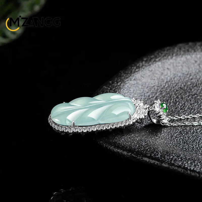 Myanmar Jadeite Blue Water Leaf Pendant