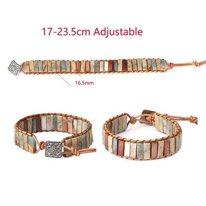 Natural Gem and Leather Tibetan Adjustable Bracelet