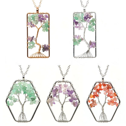 7 Chakra Tree of Life Reiki Stone Pendant