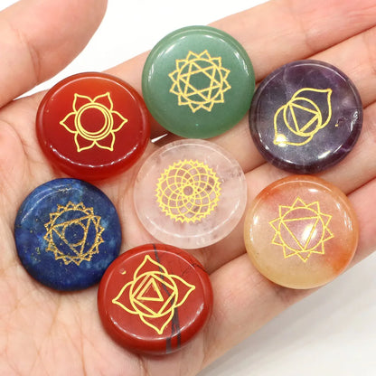 Natural Stone 7 Chakras Crystal Rune Set