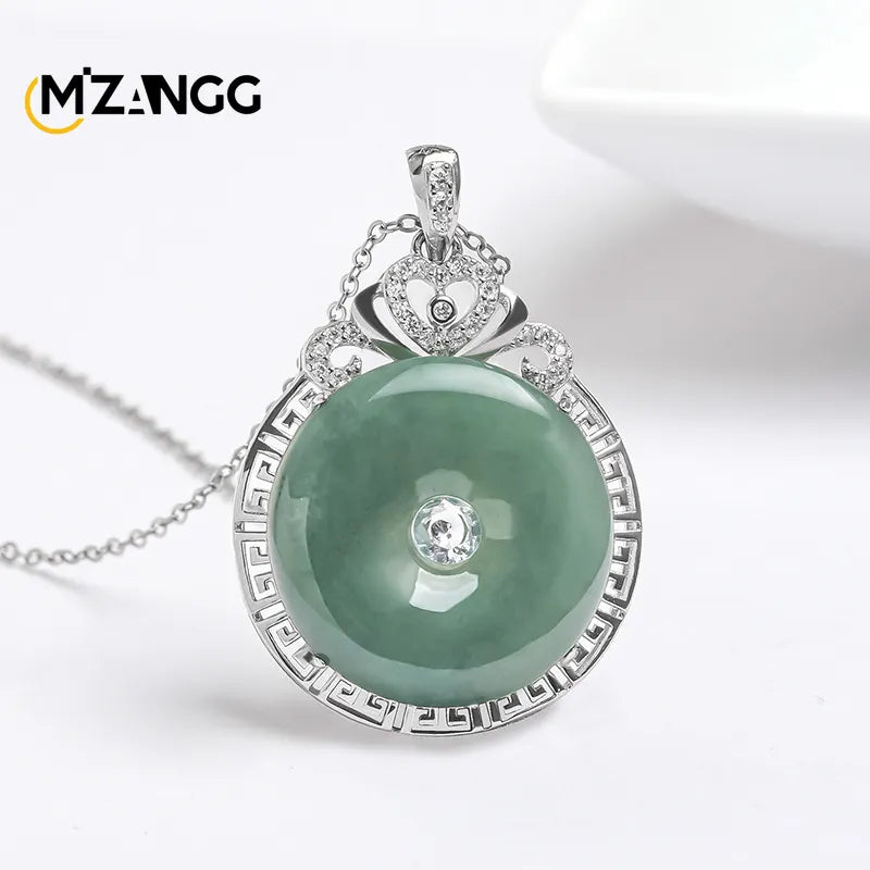 Jadeite Oil Green Peace Button Pendant