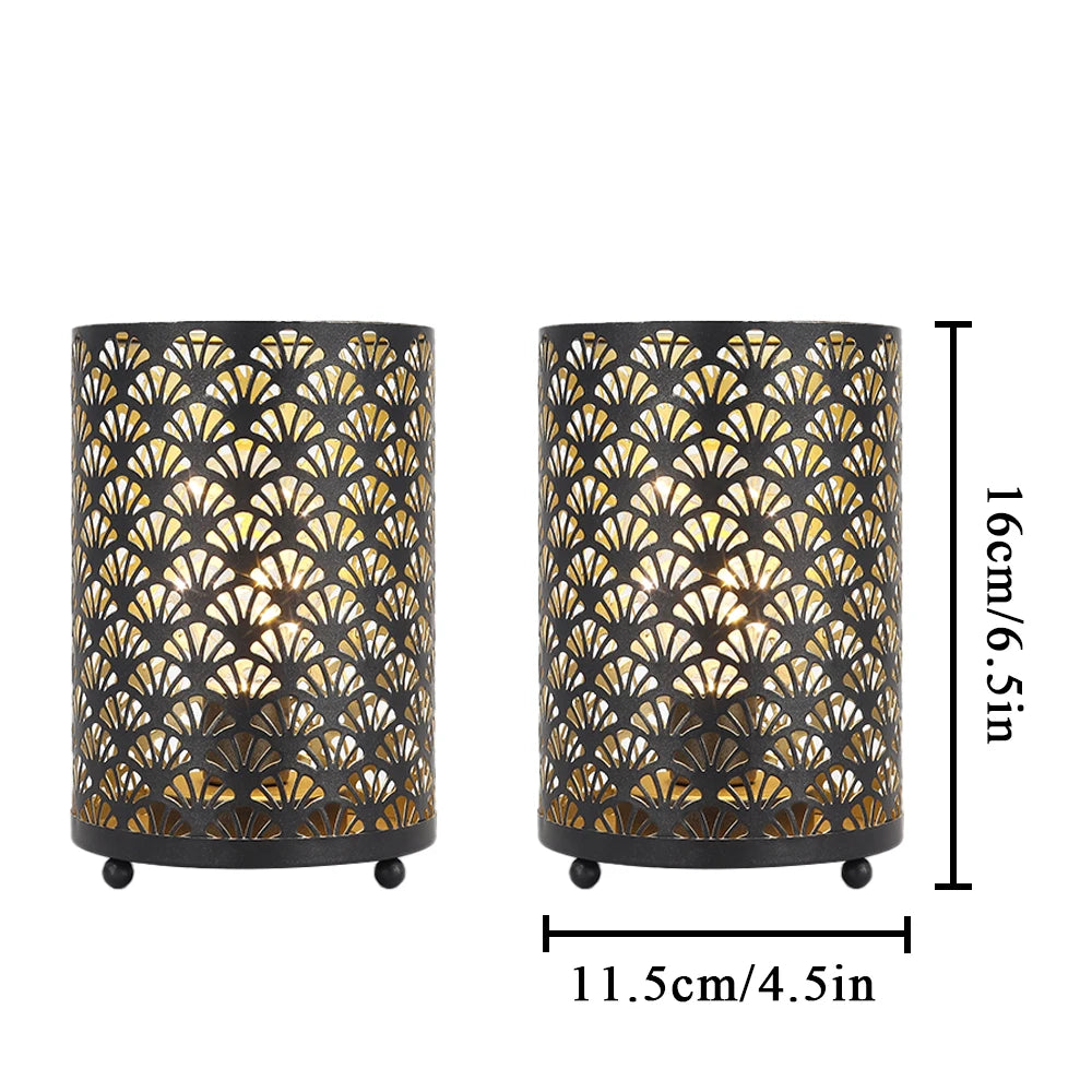 2Pcs Black Metal LED Table Lantern Battery Powered