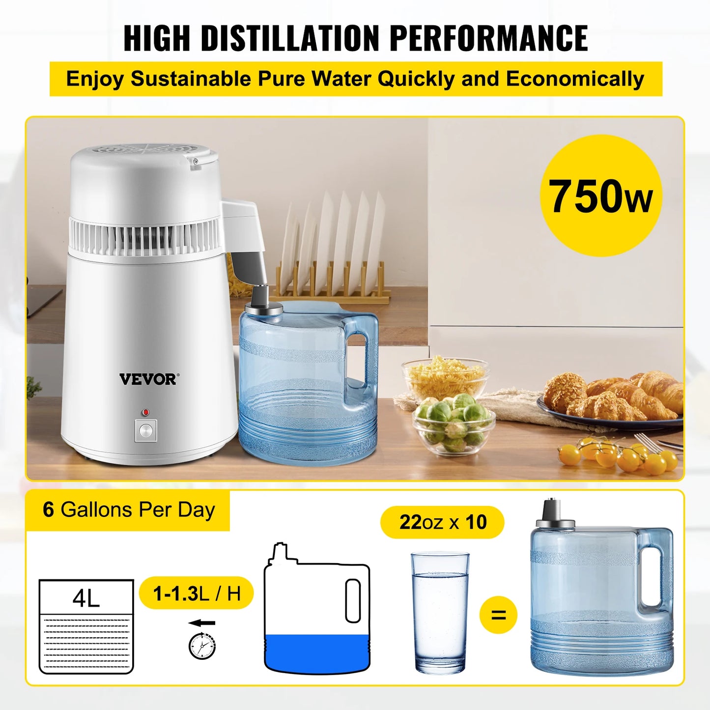 4L Water Distiller Purifier Filter Dispenser