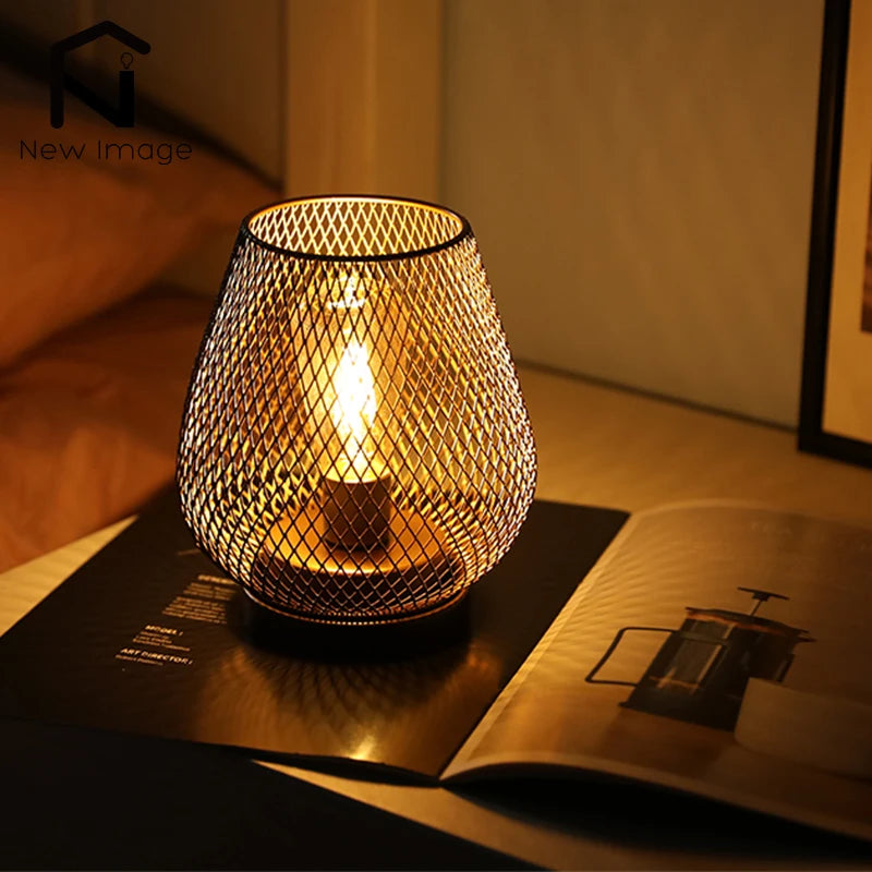 Nordic Metal Hollow LED Lantern Battery Powered