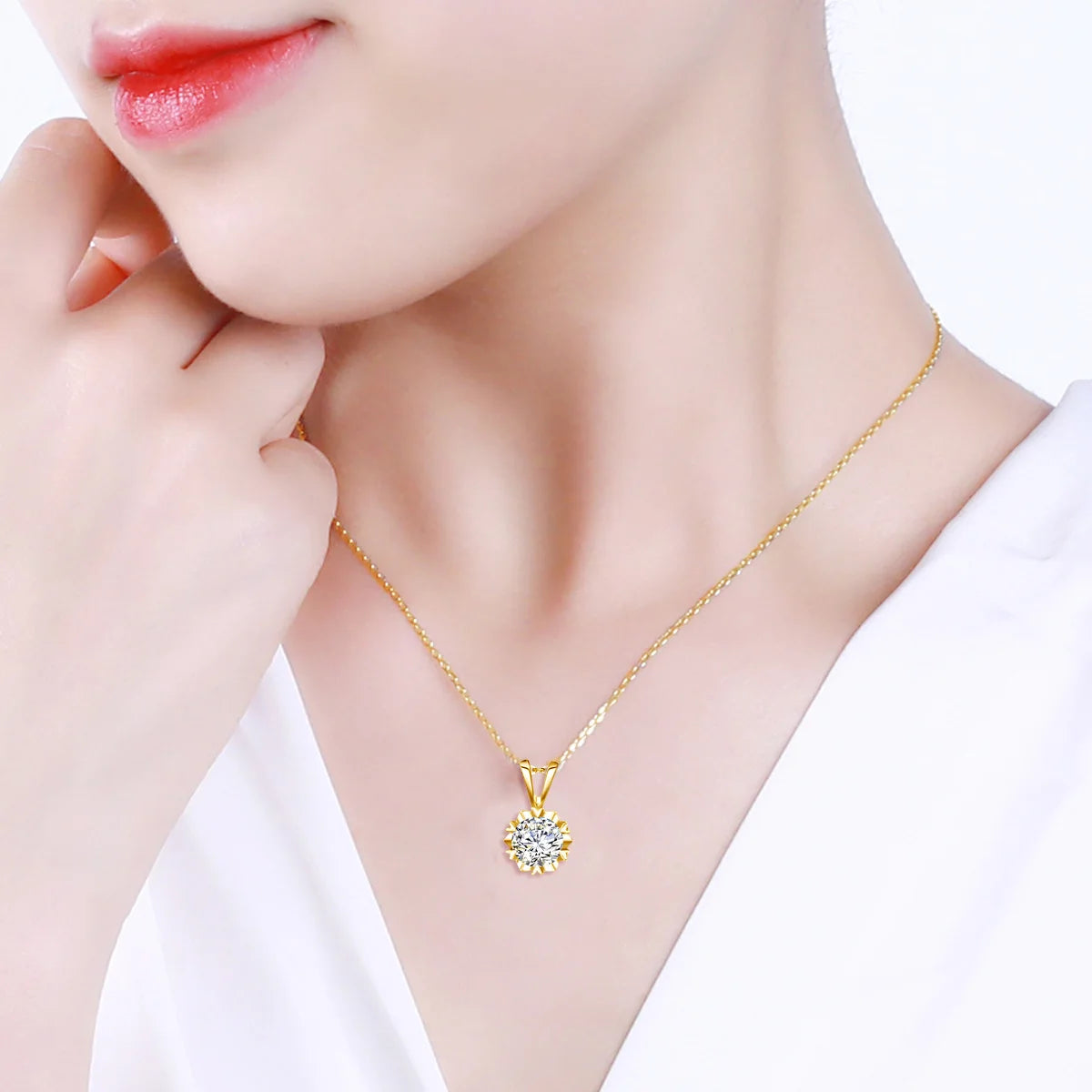 1CT Moissanite Necklace Gold Pendant and Chain